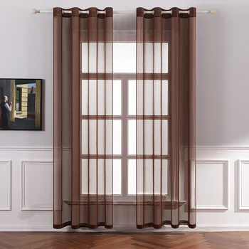 

Soft Brown Tulle Curtains For Living room Japan Style Voile Sheer Window Curtain for Bedroom Dinning Room Customized