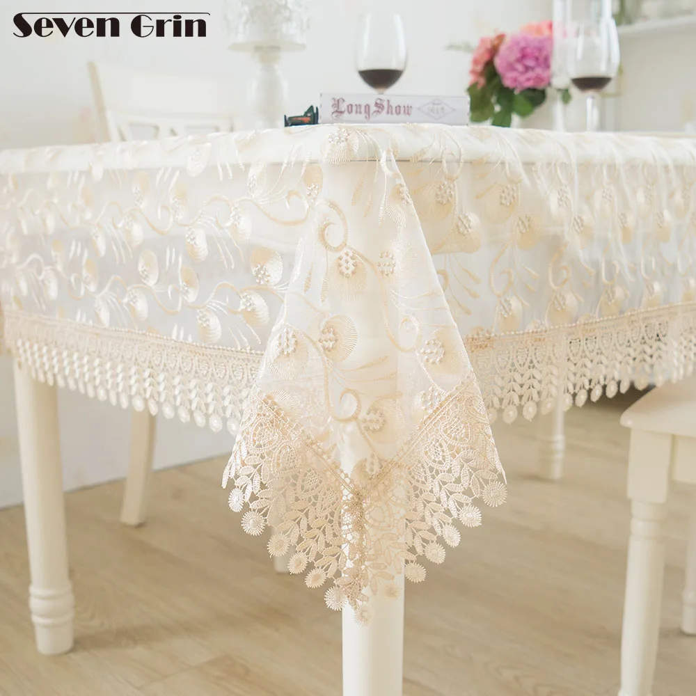 

Free Shipping Gold Colours Birthday Tablecloth Modern Style Organza Embroidered Table Cloth For Banquet Wedding Party Decoration