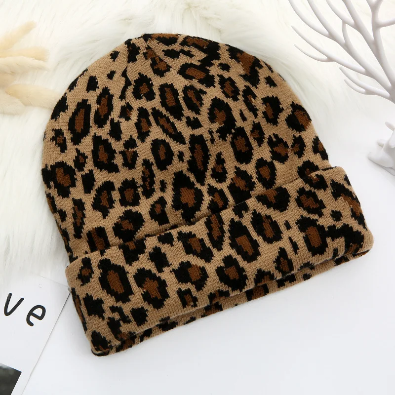 New Leopard Autumn Winter Causal Hip Hop Beanie Tide Korean Version Keep Warm Knitted Hat Adult Cap 2