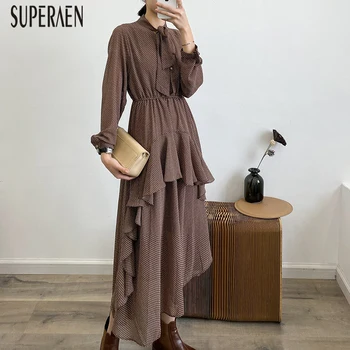 

SuperAen 2020 Summer New Irregular Women Dress Fashion Long-sleeved Chiffon Dress Female Korean Style Women Clothing