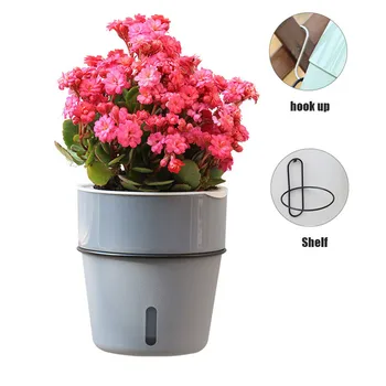 

Decor Planter Plant Pot Cover Indoor Plastic Rattan Flower Cover Round Modern with Hook and Bracket DC120