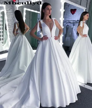 

Mbcullyd Sheer Scoop Neck White Wedding Dresses 2020 With Bow Formal Long Sweep Train vestido de noiva Plus Size Wedding Dress