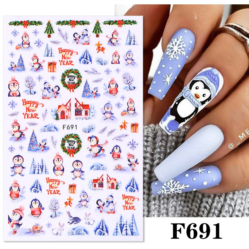 Winter Xmas Nail Art Designs 3D Cute Sticker Cartoon Christmas Slider New Year Holiday Polish Decal Manicures Decorations F686 nail stickers nail art decoration nail decals