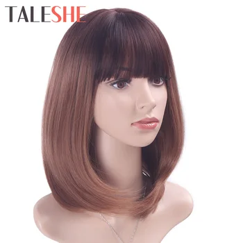

Short Ombre Brown Wigs with Bangs Synthetic Wig for White Black Women Straight Bob Wig Natural Party False Hair Cosplay