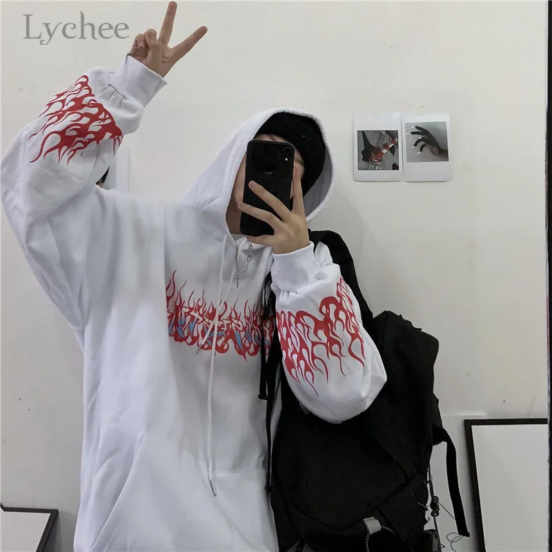 Женская флисовая толстовка Lychee в стиле Харадзюку повседневный Свободный свитшот