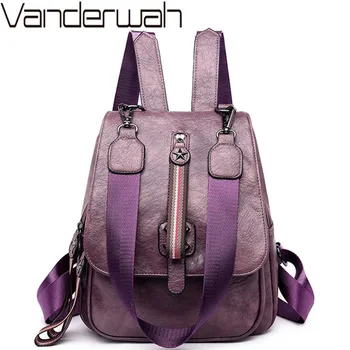 

3-in-1 Women Leather Backpacks Vintage Female Shoulder Bag Sac a Dos Travel Ladies Bagpack Mochilas Bags For Girls Preppy Style