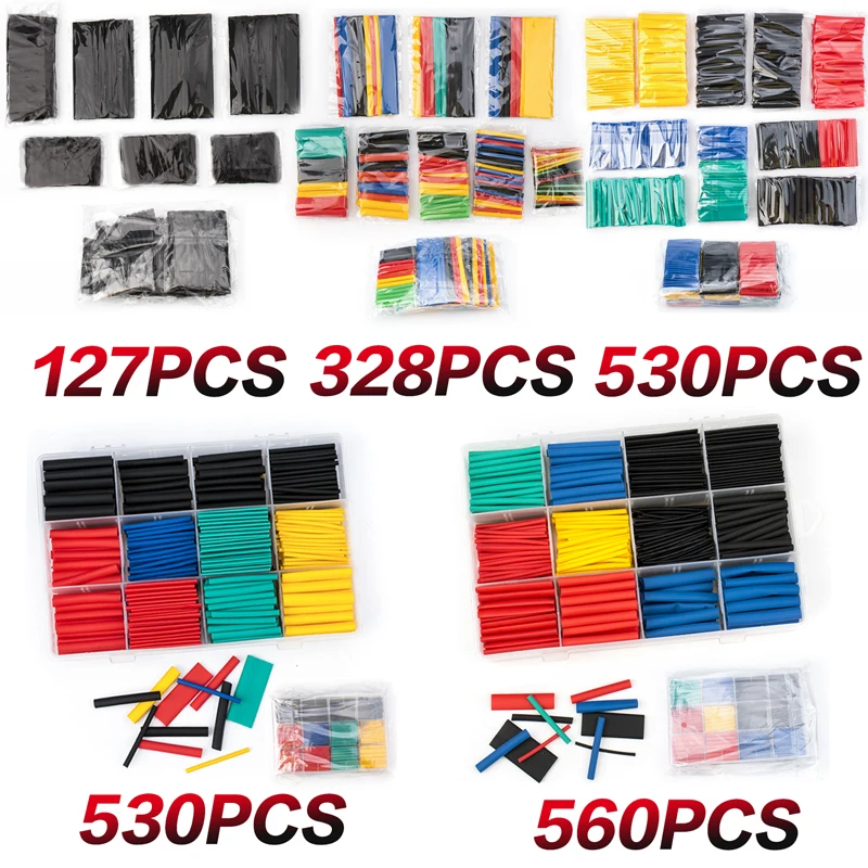 

127PCS/164PCS/328PCS/560PCS 2:1 Polyolefin Shrink heat shrinkable tub Insulation repair wire Various colors heatshrink tubing
