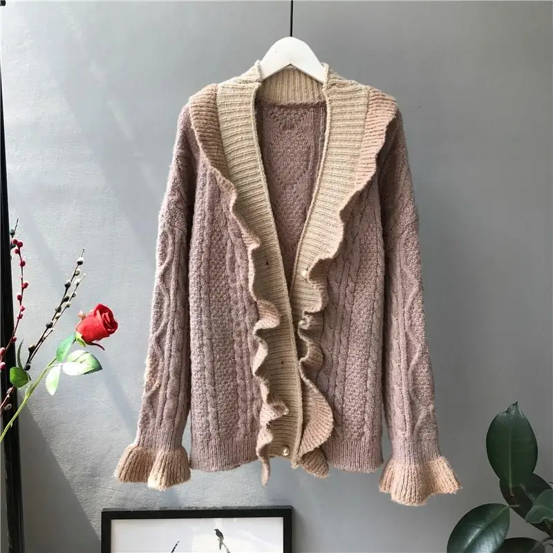 ^*Best Offers Autumn Winter Flare Sleeve Knitwear Cardigan Women One Size Knitted Sweater Female Elegant Jumper Coat