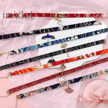 Япония ткань с принтом Фламинго облако вентиляторы летние девушки женщина чокер Винтаж ключицы цепи короткие ожерелья