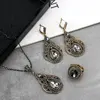 Sunspicems Elegent Bohemia Gray Crystal Earring Necklace Ring Wedding Jewelry Sets for Women Antique Gold Color Bride Gift 2022 ► Photo 2/6