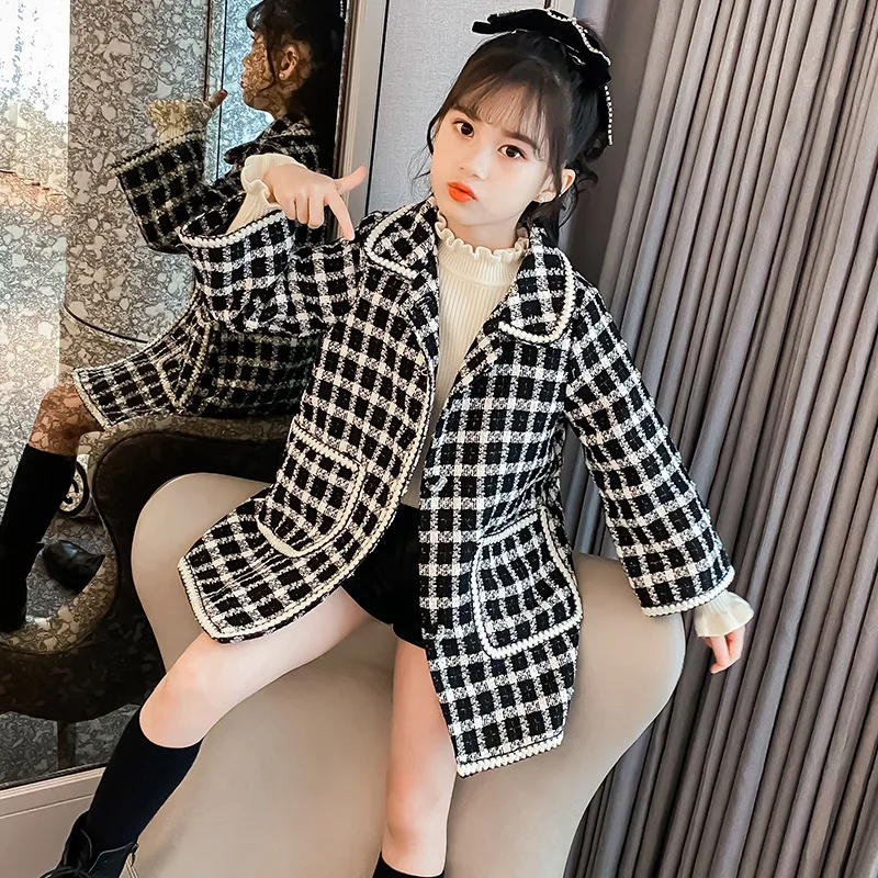

2021 Cool Winter Autumn Woolen Coat Girls Kids Thicken Outerwear Teenage Top Costume Evening Party Children's Clothing