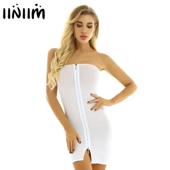 

Womens Lingerie Sexy Hot Dress Strapless Zipper Tube Dress Erotic Sheer Babydoll Stretchy Bodycon Mini Dress Nightwear Sleepwear