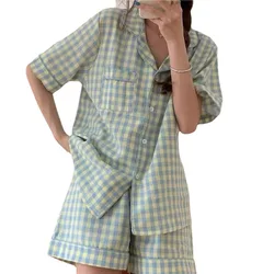 ATOXY Fresh Pajamas Women Summer Short-sleeved Shorts Cardigan Plus Size French Home Service  Suit Pajamas for Teen Girls