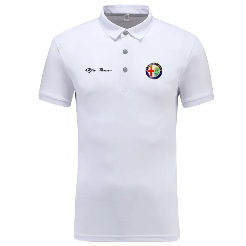 New classic Alfa Romeo logo Polo shirt men brand-clothing casual solid summer Polos cotton - Цвет: Белый