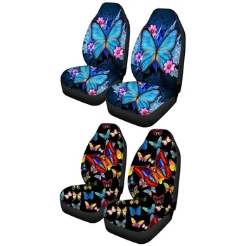 

2Pcs Butterfly Animal Printed Car SUV Front Seat Cover Fabric Cases Protector Universal For Most Auto Cars SUV Truck