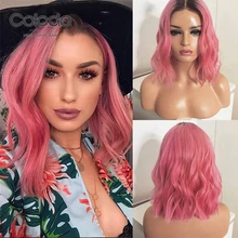 COLODO 150 плотность бразильский Волнистый боб парик remy волосы предварительно сорванные 14 дюймов розовый кружевной передний парик Омбре короткие парики из человеческих волос для женщин