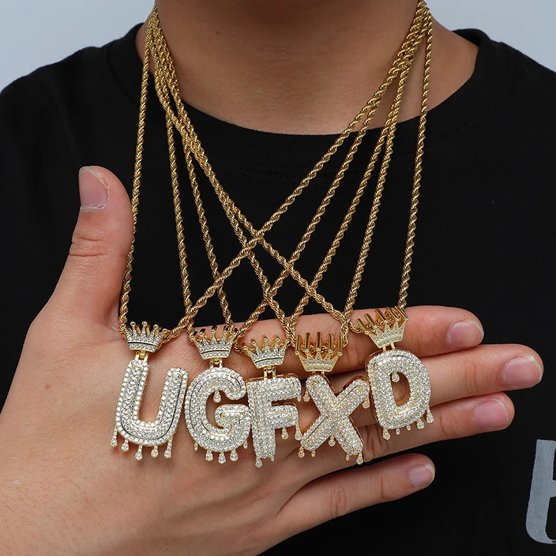 A-z Drip Crown Zircon Letters Necklaces 
