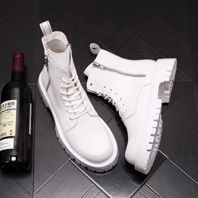 mens fashion stage nightclub dress platform boots black white shoes original leather boot handsome cowboy botas mans