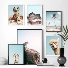 Beach Ocean Alpaca Coconut Sky Landscape Wall Art Canvas Painting Nordic Posters And Prints Wall Pictures For Living Room Decor
