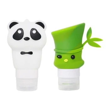 

2Pcs Cartoon Bamboo Panda Silicone Empty Bottles Set Travel Portable Leak-Proof Refillable Containers Squeeze Tube for Shampoo