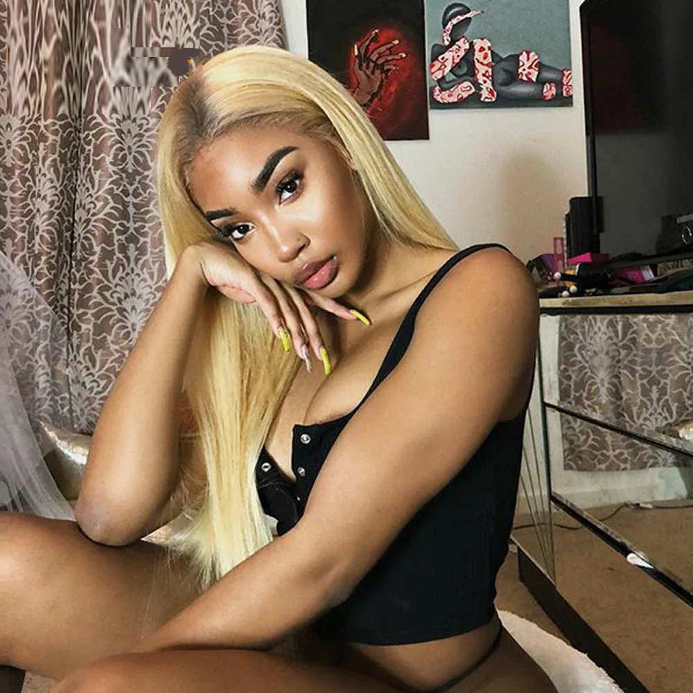 

13x6 Ombre Lace Front Human Hair Wig With Baby Hair Customized 27/613 Remy Straight Wig 130% Pre Pluck Lace Front Wigs