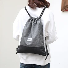 Women Men Drawstring Bags Women Canvas Backpack Beach Bag Outdoor Fitness Sport Bag Bundle Pocket Travel Softback Women Mochila