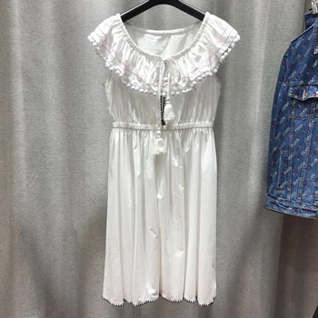 

Summer Dress Women New Summer 2020 Sweet Temperament Round Collar Sleeveless White Dress Elegant Ladies Dresses