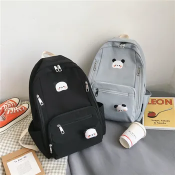 

Ladies Geometric Backpack Korean Style Black Preppy Style Backpacks for Teenage Girls Mochilas Teen Backpack Bookbag