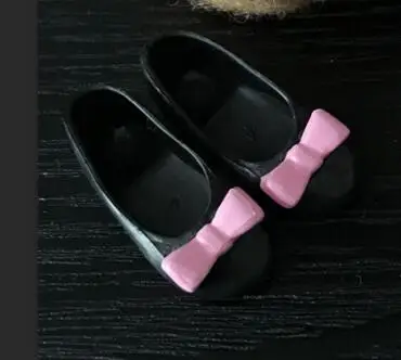 1 пара, 2,3 см, обувь для куклы, милая обувь на плоской подошве с бантом для Blyth, Azone, Momoko, Barbies, кукла 1/6, аксессуары - Цвет: black Flat Bow Shoes