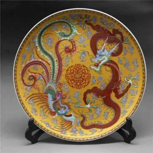 10.2" Exquisite China porcelain Hand Pastel Nine Phoenix Plates Qianlong Mark 
