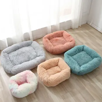 

New Square Plush Cat Bed Winter Cat Mat Warm Nest Cat Long Soft Plush Dog Basket Pet Mat Portable Pet Products new