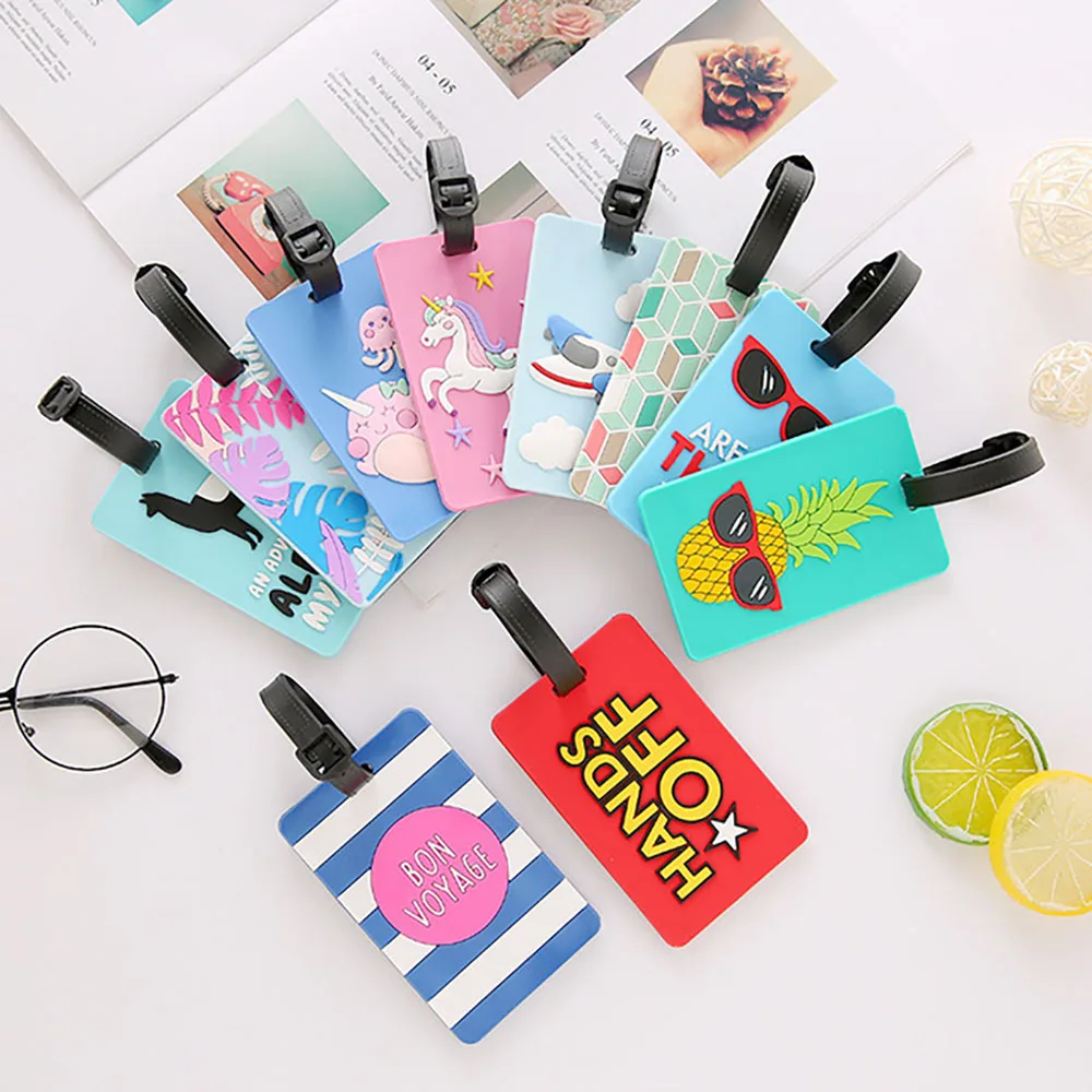 Etiqueta de equipaje creativo con dibujos de animales, accesorio de viaje de silicona, soporte de dirección de identificación, Etiquetas de equipaje portátil