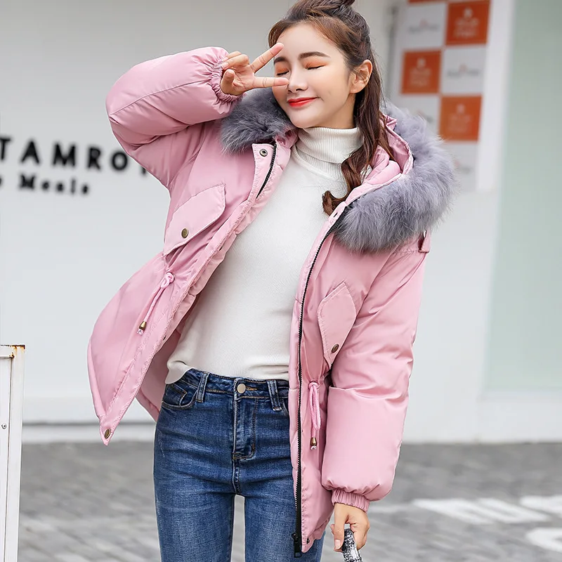 

2019 Winter New Style Korean-style down Cotton Coat Fur Collar Hooded Fashion Loose Version of Thick Cotton Overcoat