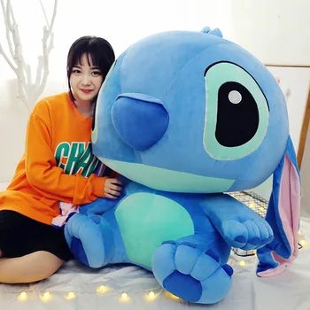 

[Funny] Large size 120cm Anime Stitch with Big Ear Plush Toys super soft PP cotton Stuffed doll model kids adult gift