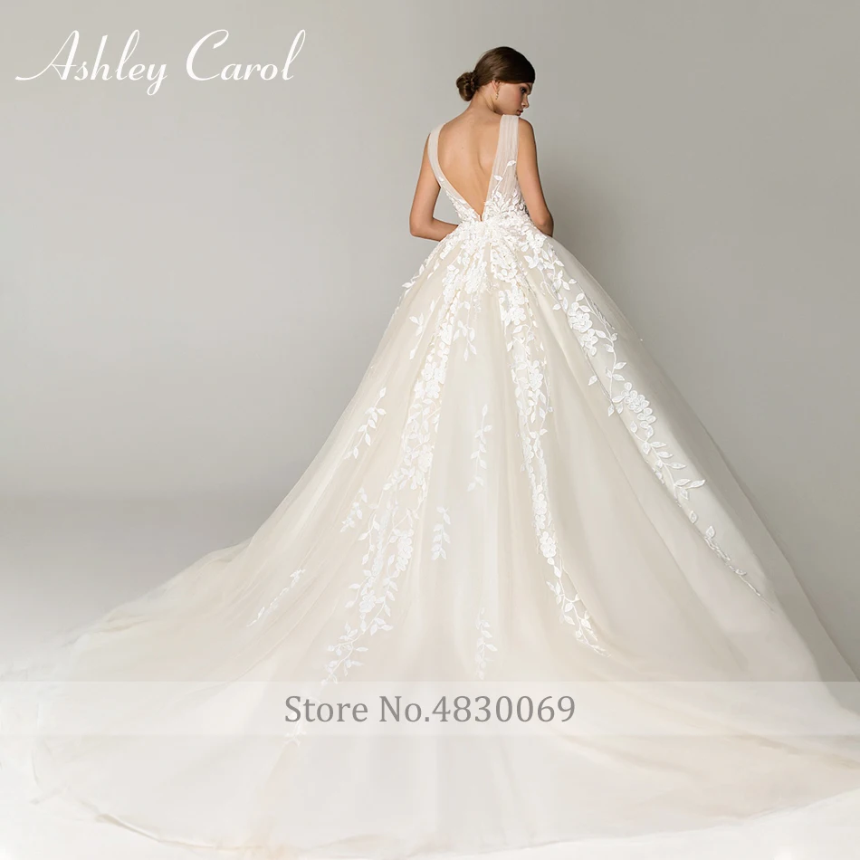 Ashley Carol Beach A-Line Wedding Dress 2022 Elegant Backless V-neck Sleeveless Lace Appliques Boho Bridal Gown Vestido De Noiva 4