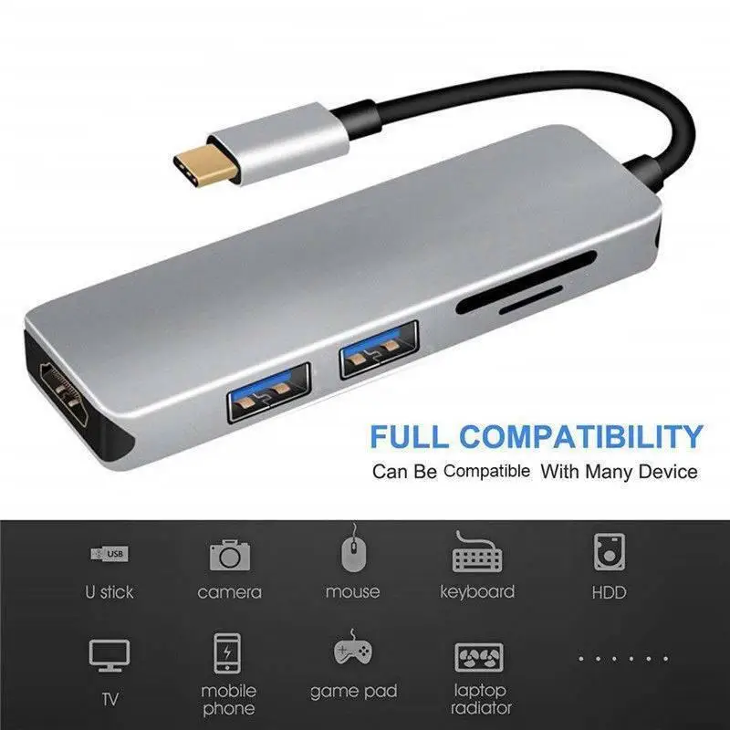 Kuulee все в одном устройство для чтения карт памяти USB 3,0 SD TF кард-ридер USB C к HDMI адаптер док-станция для ноутбука MacBook
