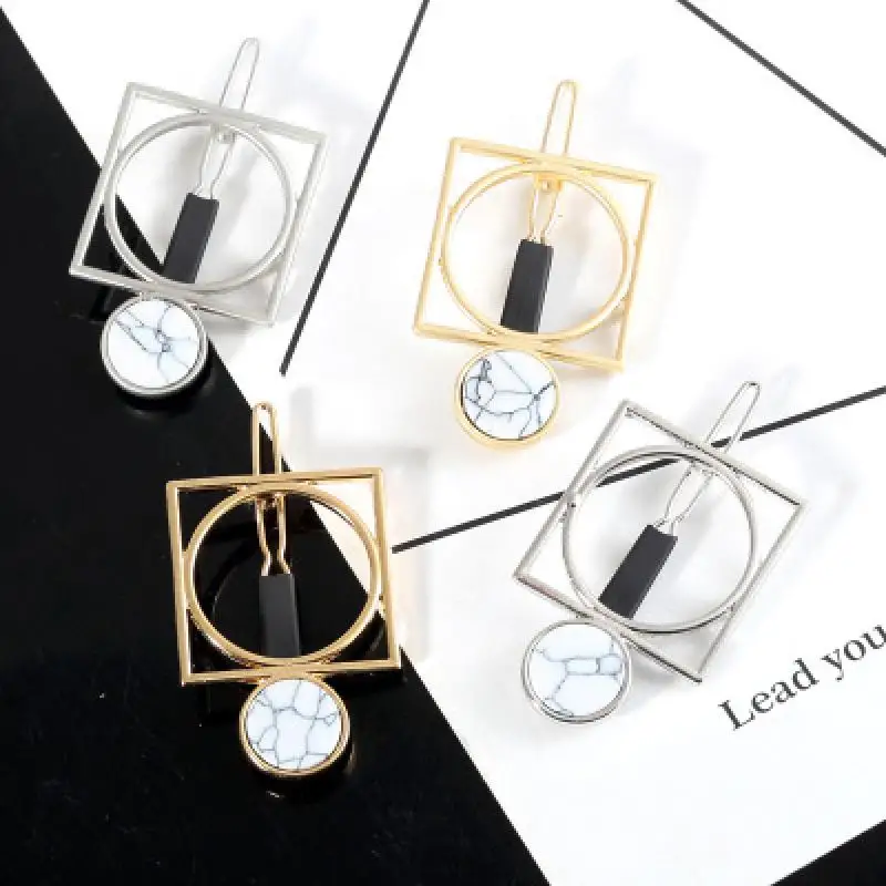 New Hot Metal Circle Square Hair Clips For Women Girls Natural Stone Hairpins Barrettes Wedding Clip Accessories Wholesale |
