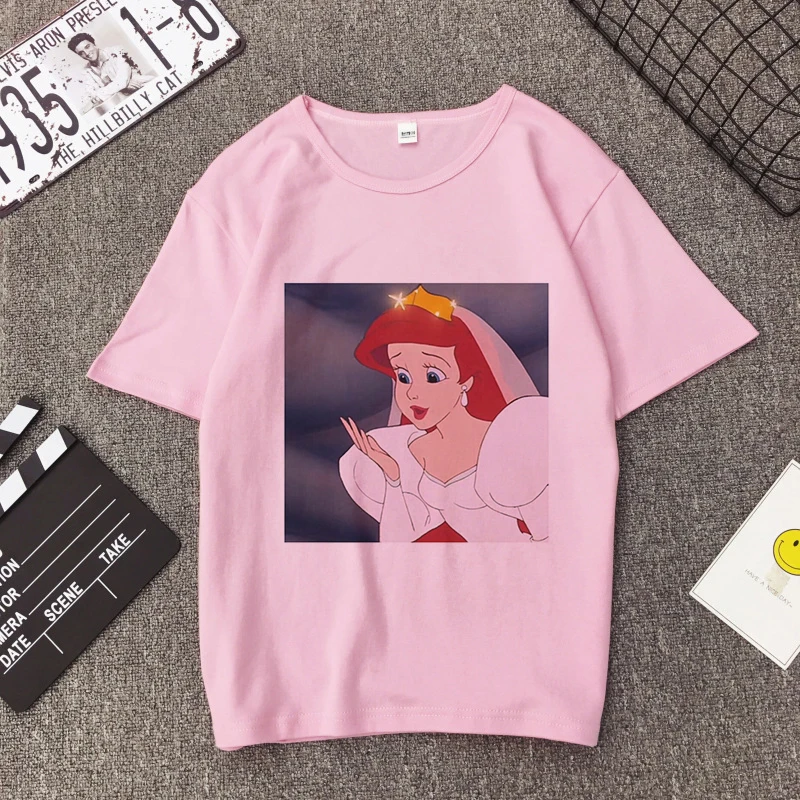 4350-pink Летняя Новинка, мультяшная футболка принцессы Харадзюку, винтажная эстетичная Футболка с принтом, Повседневная Уличная одежда с коротким рукавом, женские топы - Цвет: 4350-pink