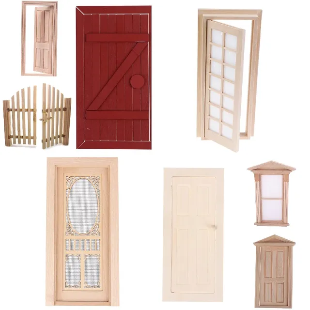 Kids Pretend Play Toy Furniture Toys 1:12 Doll House Furniture Simulation Miniatures DIY Wooden Door Furniture Accessories Decor 2
