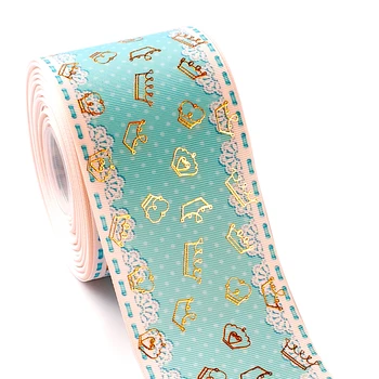 

75mm Hot Foil Lace and Stripe Crown for DIY Thermal Transfer Printe Grosgrain Ribbon 2 yards