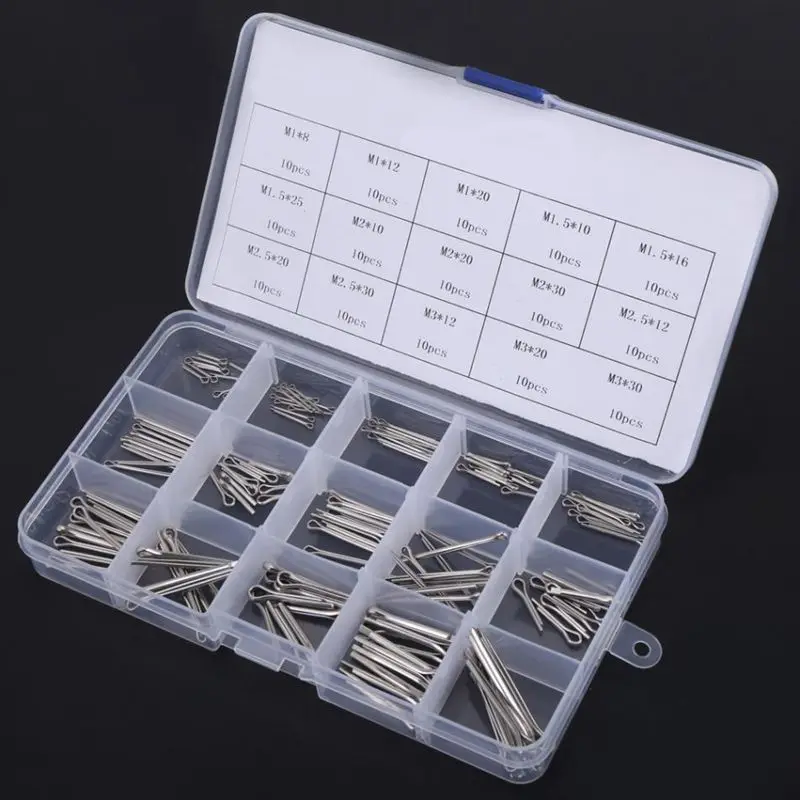 ELEG-150Pcs Сплит Cotter комплект штырей с коробкой из нержавеющей стали Ассортимент сплит-Cotter крепежные штыри 15 типов M1-M3 Лидер продаж Whol