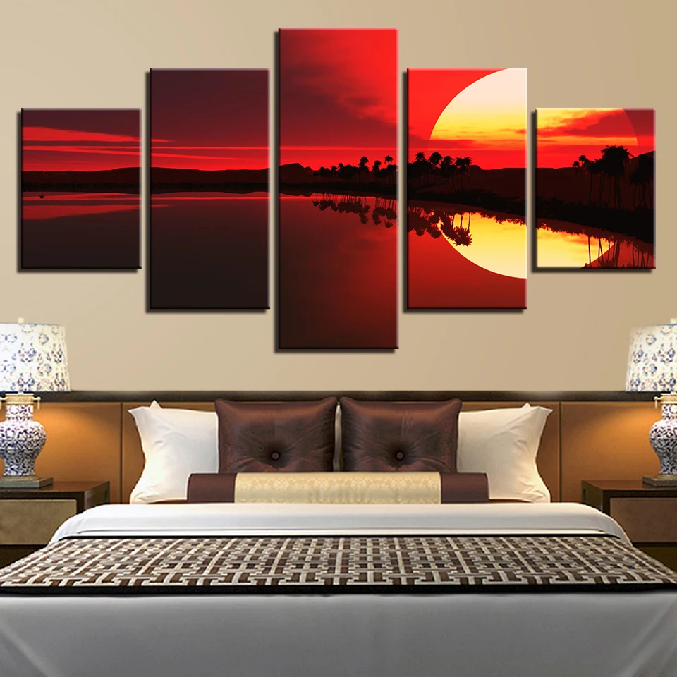 5d diy diamond painting 5 pieces full round diamond embroidery Red Sky Lake Forest Sunset Scenery Painting rhinestones mosaic