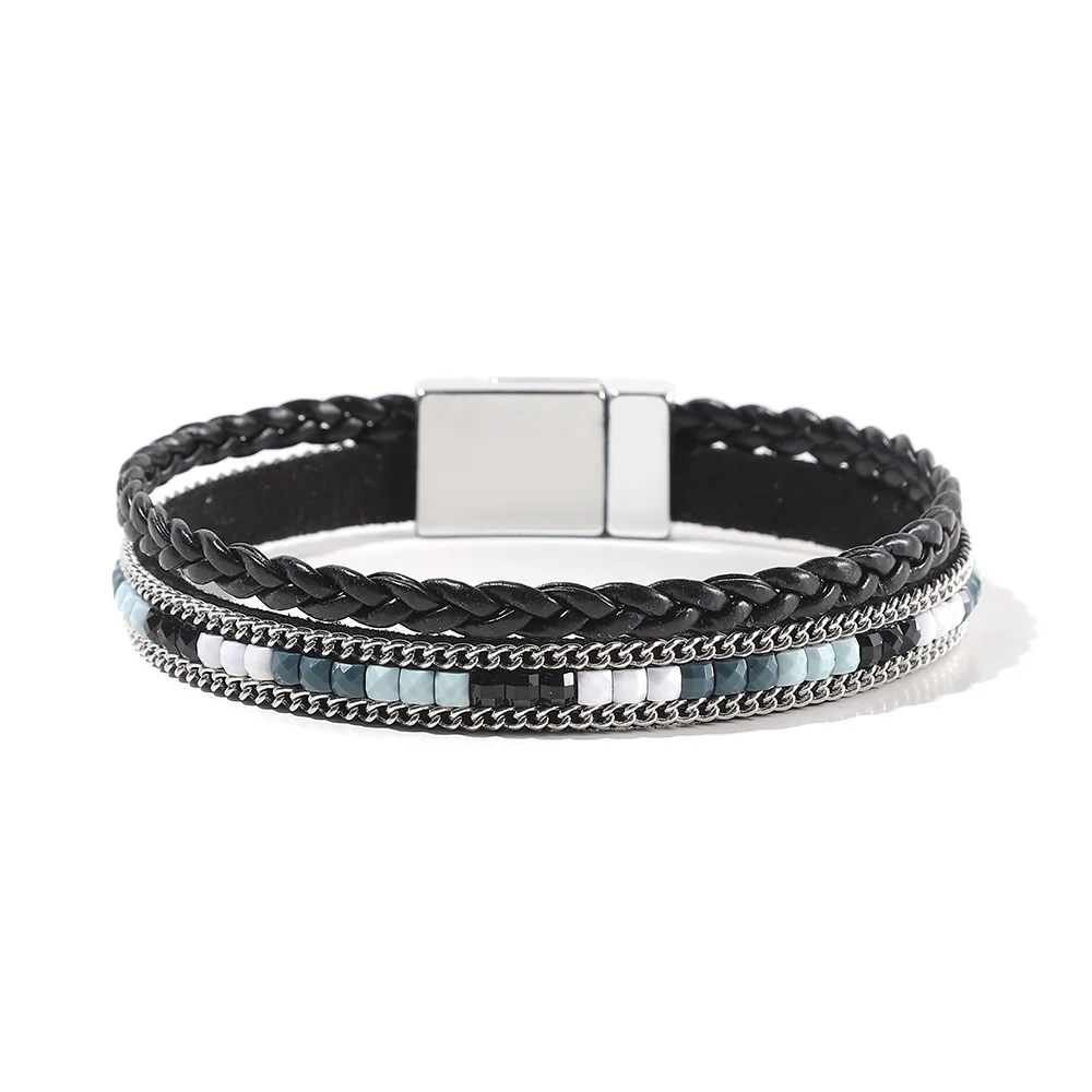 Womens Boho Wrap Leather Multilayer Wide Bling Bracelets Four Styles Hand Jewelry for Women Teen Girl Boy leather bracelet