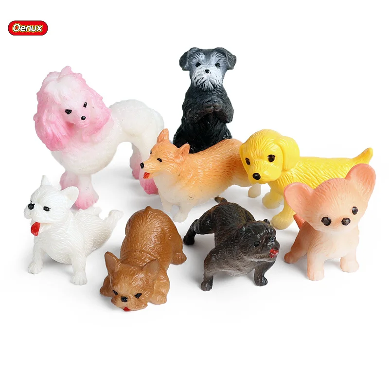Oenux Mini 5pcs Dog Animals Model Action Figure Poodle Bulldog