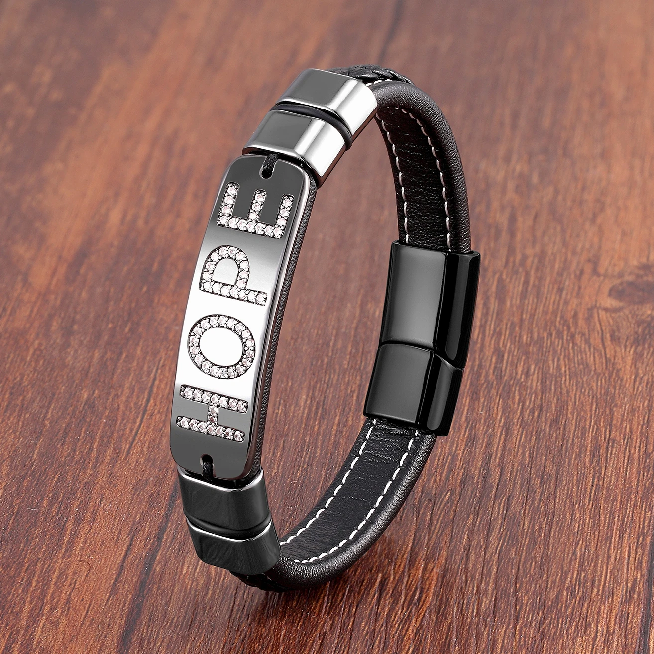 Luxury Leather Bracelet | Cubic Zirconia Bracelet | Cubic