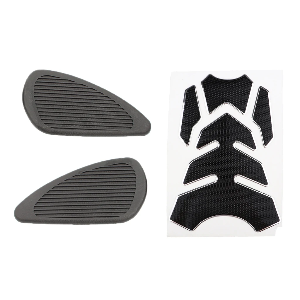2 Set Tank Traction Pad Side Gas Knee Grip Protector & 3D Gas Cap Cover Decal Sticker for Yamaha YZF R1 2009-2014 - Black