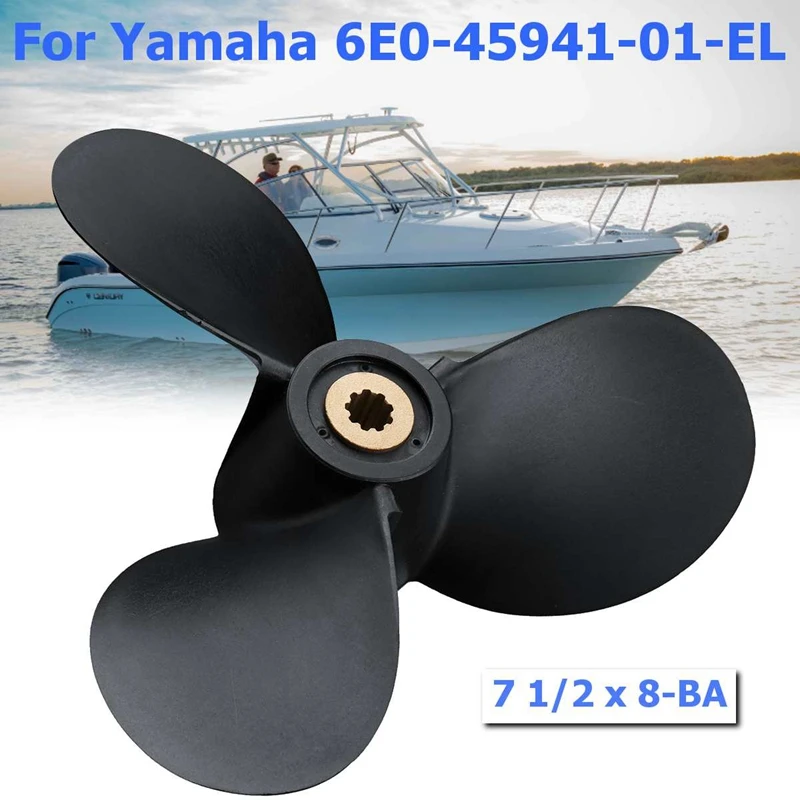 Подвесной пропеллер 6E0-45941-01-El 7 1/2X8-Ba для Yamaha 4Hp-6Hp пластиковый сплав 3 лезвия черный 9 шлицевой зуб