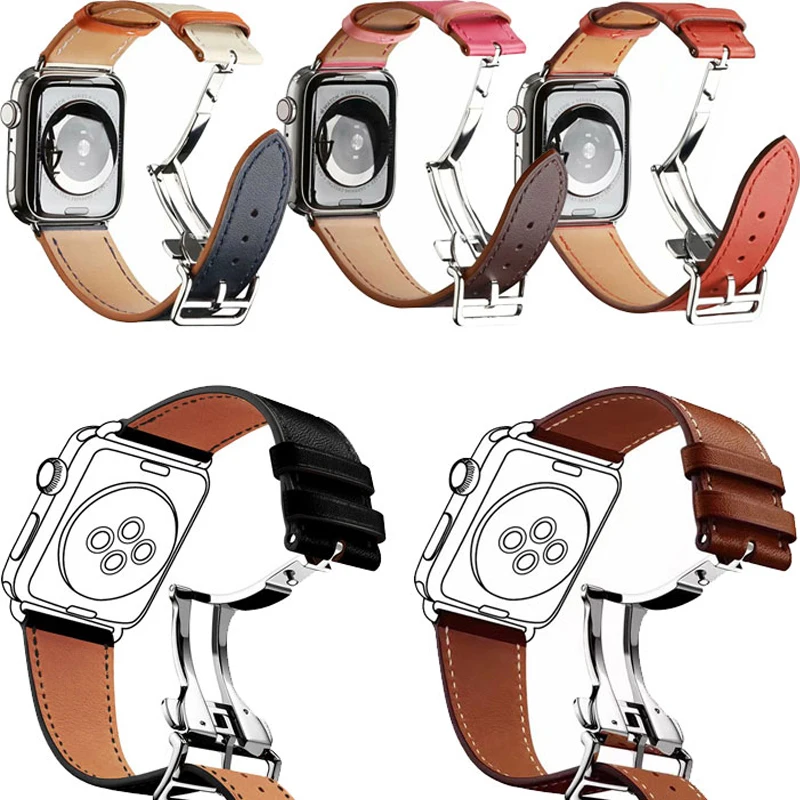 Ремешок из натуральной кожи для apple watch band 44 мм 40 42 38 iwatch 6/SE/5/4/3/2/1 ремешок часов с