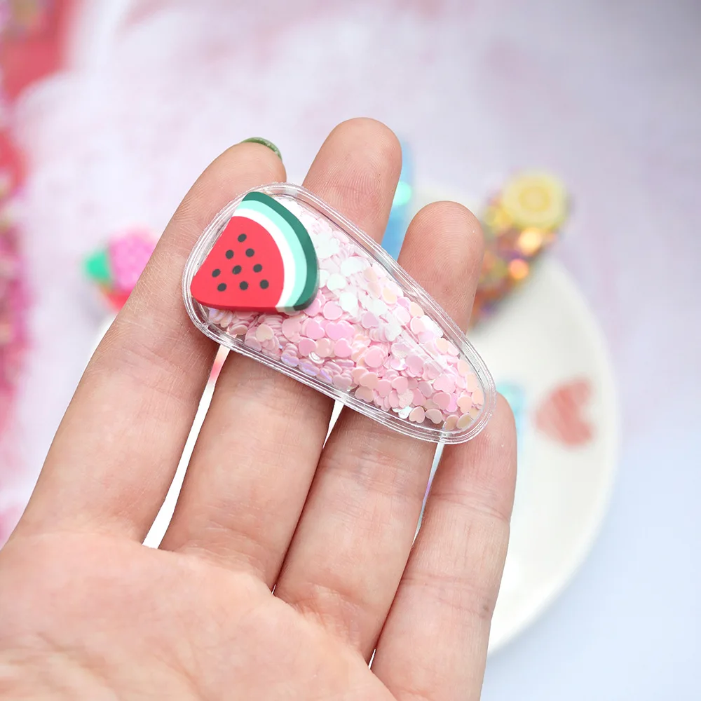 1pc South Korea new color quicksand transparent children's fruit clip PVC side clip baby bb clip girl clip headwear