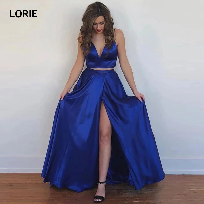 

LORIE атласные вечерние платья а-силуэта, сексуальные с разрезом по бокам, блестящие халаты из двух частей, вечерние платья, женские платья